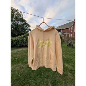 KNJ Peach Color Block Hoodie‎ Peace Sign Flower Embroidered Sweatshirt